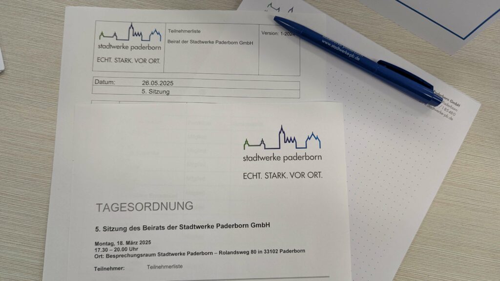 Briefbogen der Stadtwerke Paderborn mit der Überschrift Tagesordnung zum Bürgerbeirat